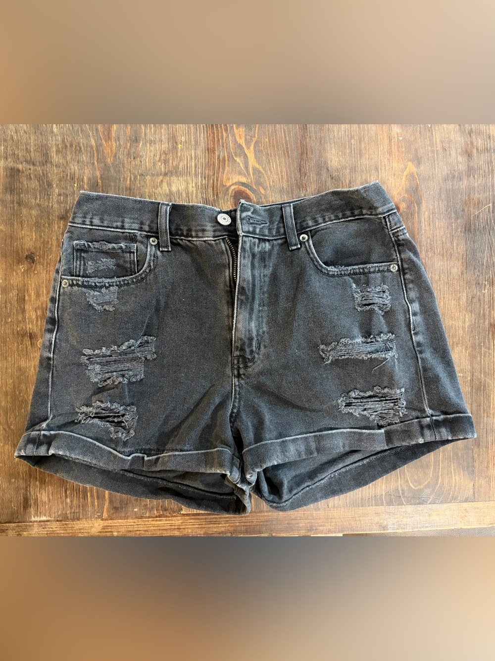 American Eagle Outfitters Distressed Black Denim Shorts